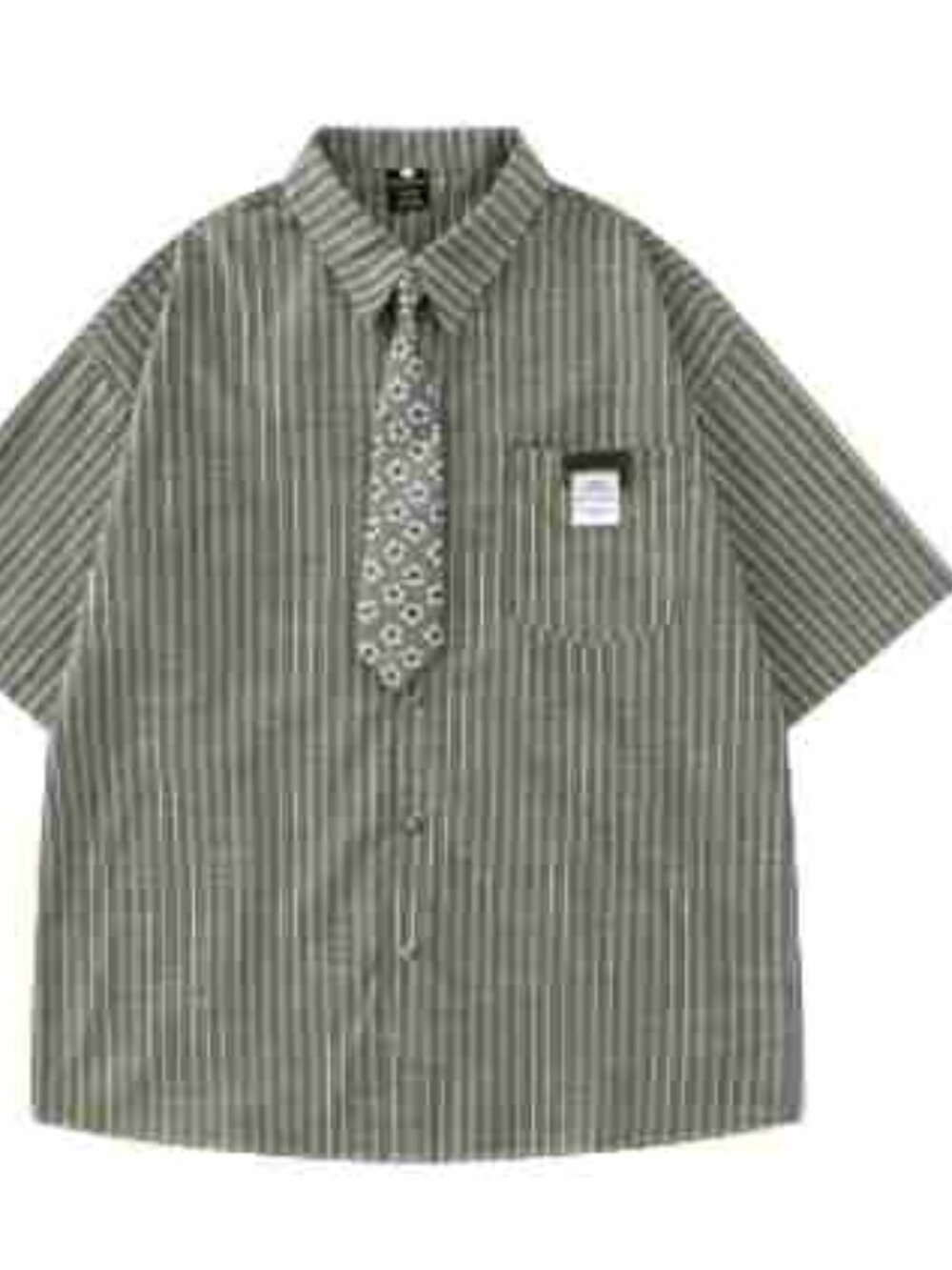 Green Stripe Shirt with Floral Tie